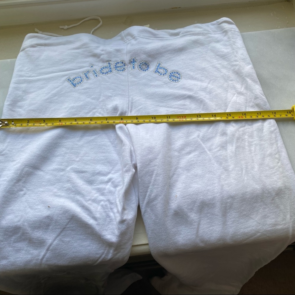 “Bride to Be” Rhinestone White Drawstring Sweat Pants - Picture 3 of 6